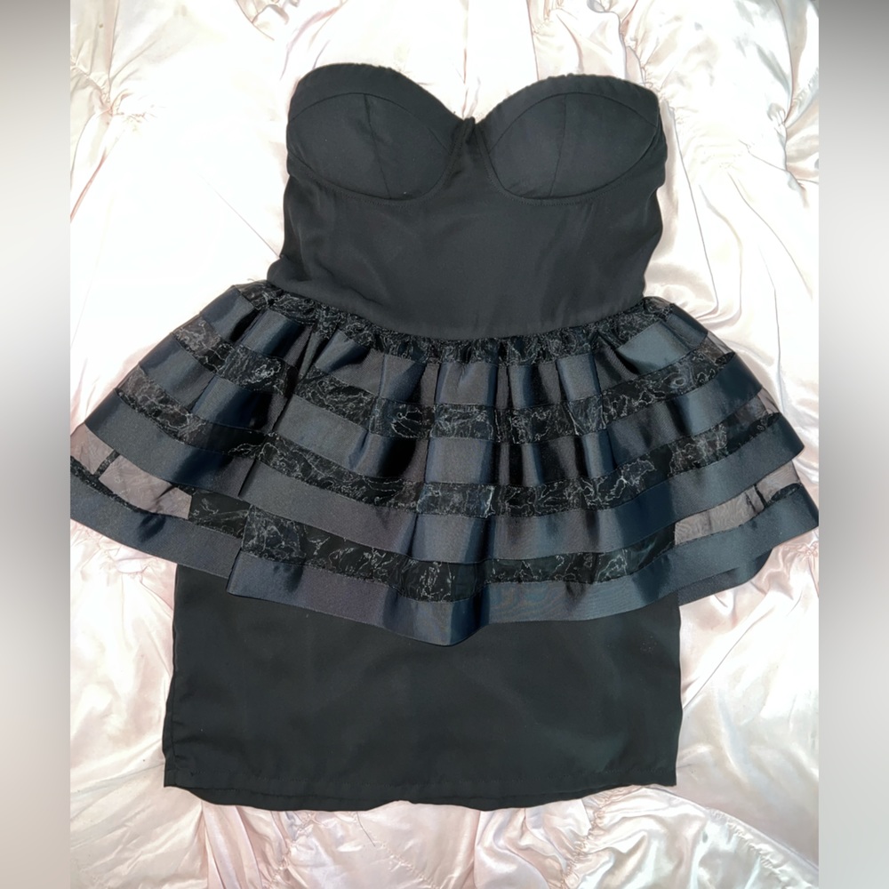 Black Strapless Peplum Dress
